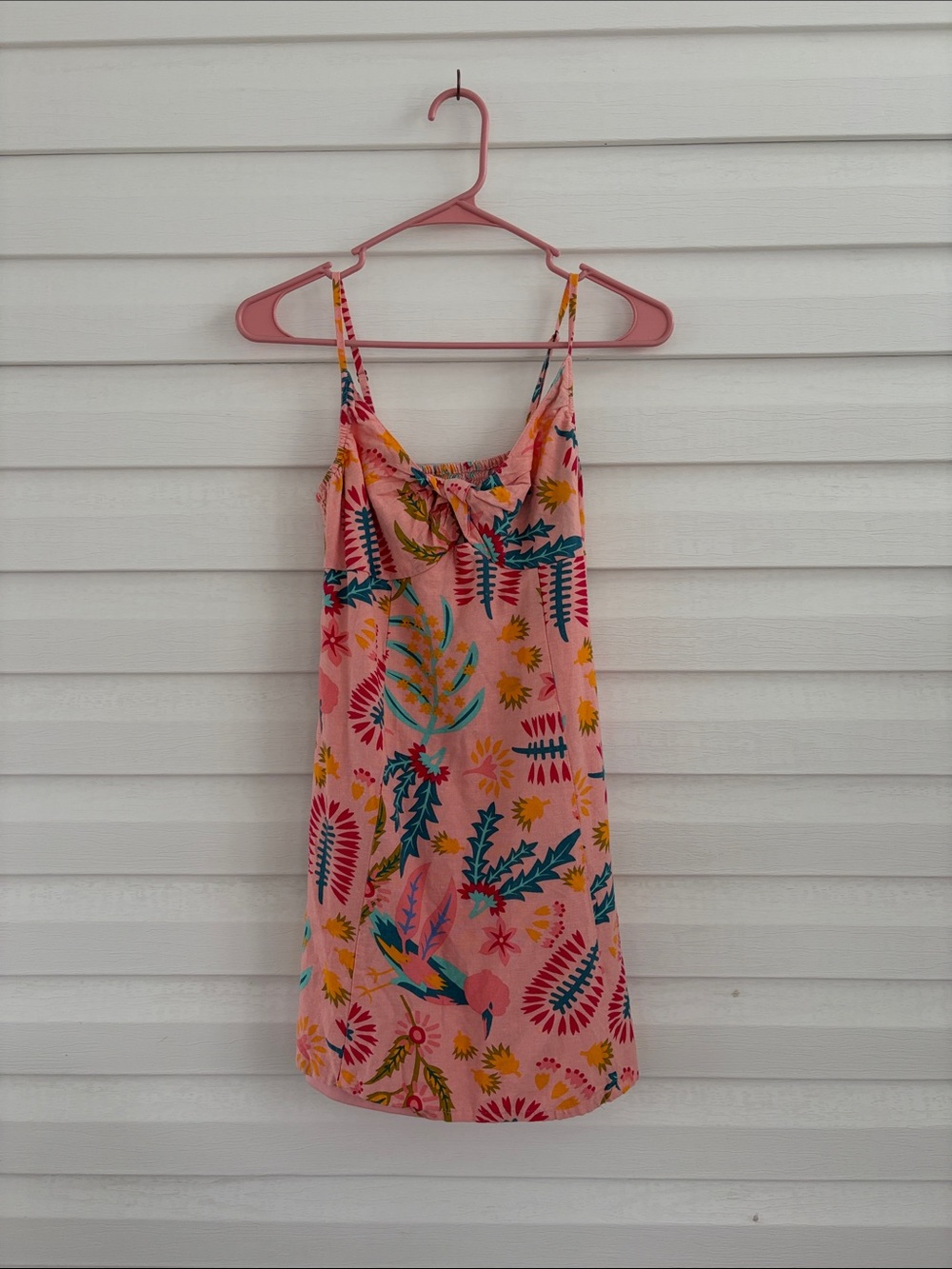 Jessica Simpson S Pink Tropical Floral Linen Blend Mini Dress Vacation